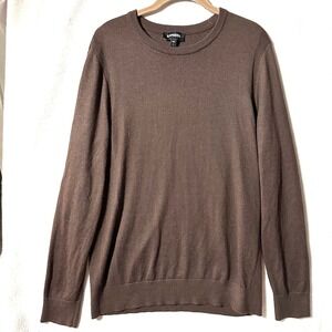 Express Men's Sweater M Medium Pullover Brown Merino Wool